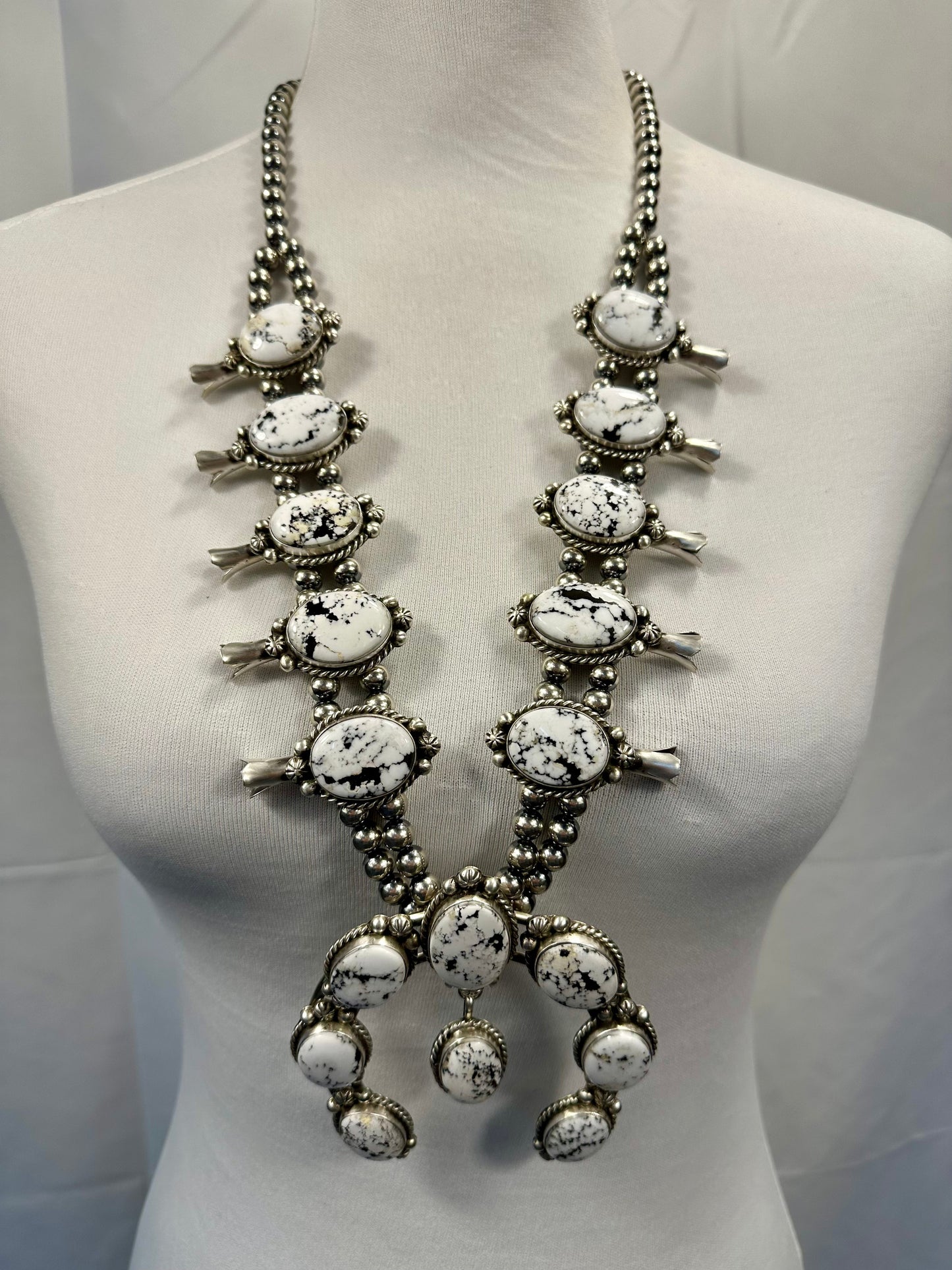 White Buffalo Squash Blossom Necklace & Earring Set