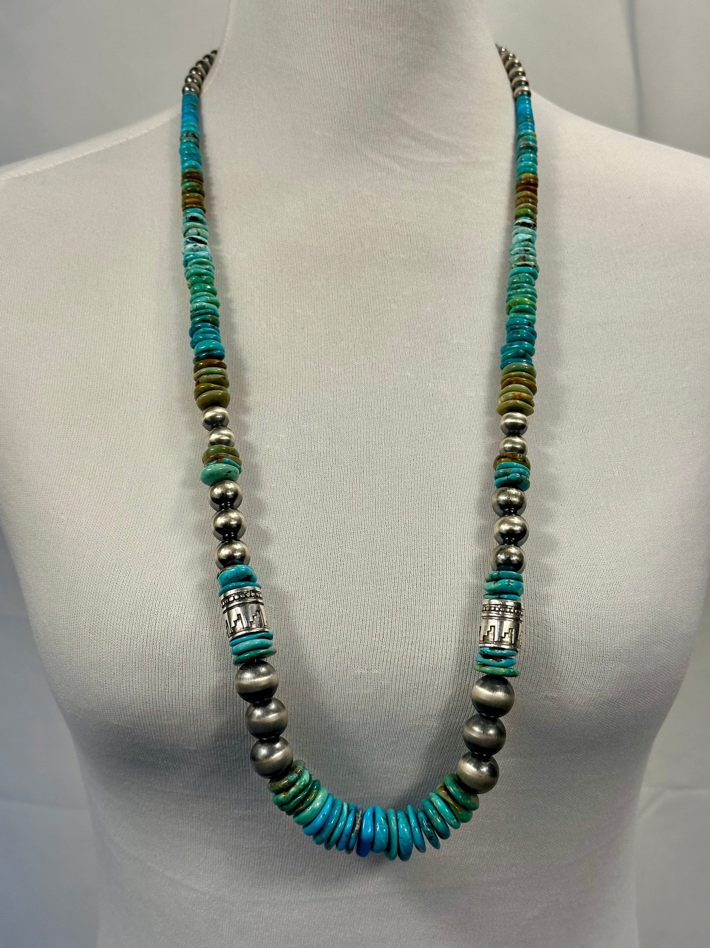 Kingman Turquoise Disc & Sterling Pearl Necklace