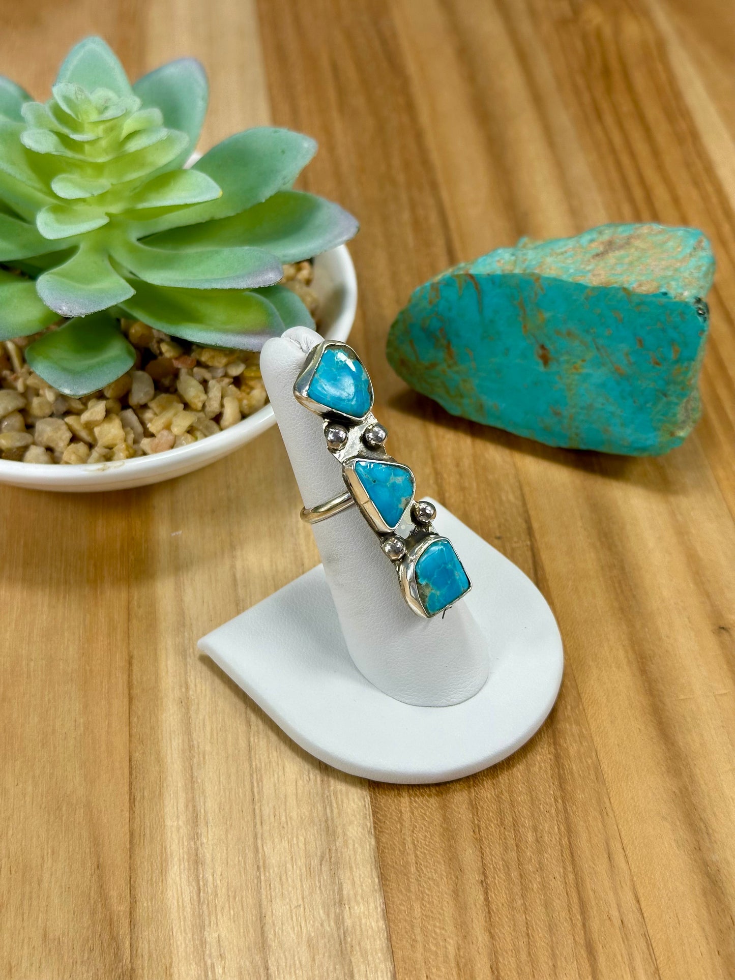 Kingman Turquoise 3 Stone Sterling Silver Ring