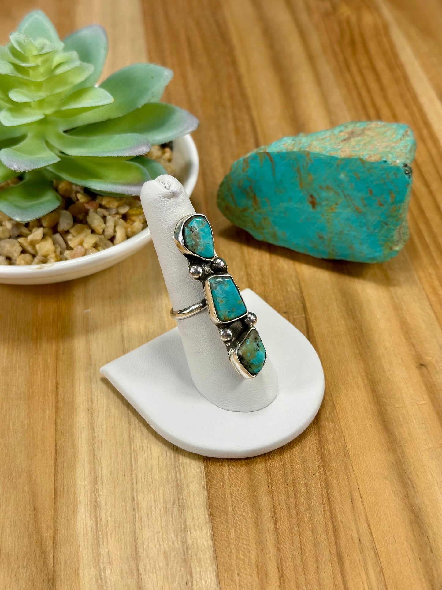 Kingman Turquoise 3 Stone Sterling Silver Ring