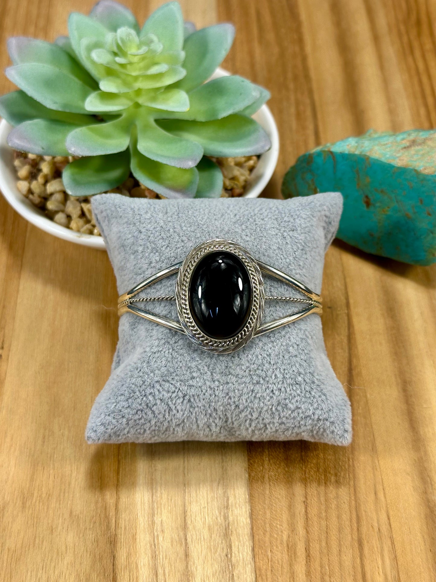 Black Onyx Oval Sterling Silver Cuff Bracelet