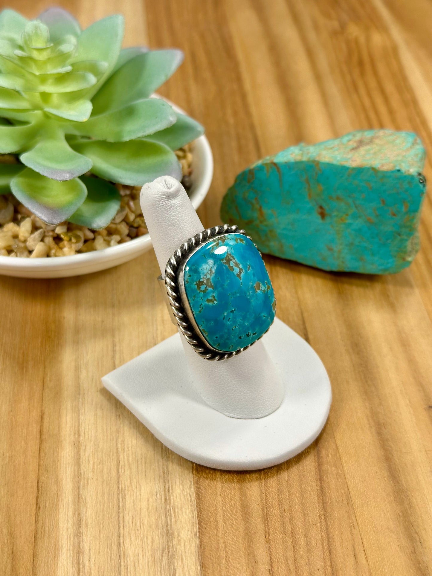 Kingman Turquoise Square Sterling Silver Ring