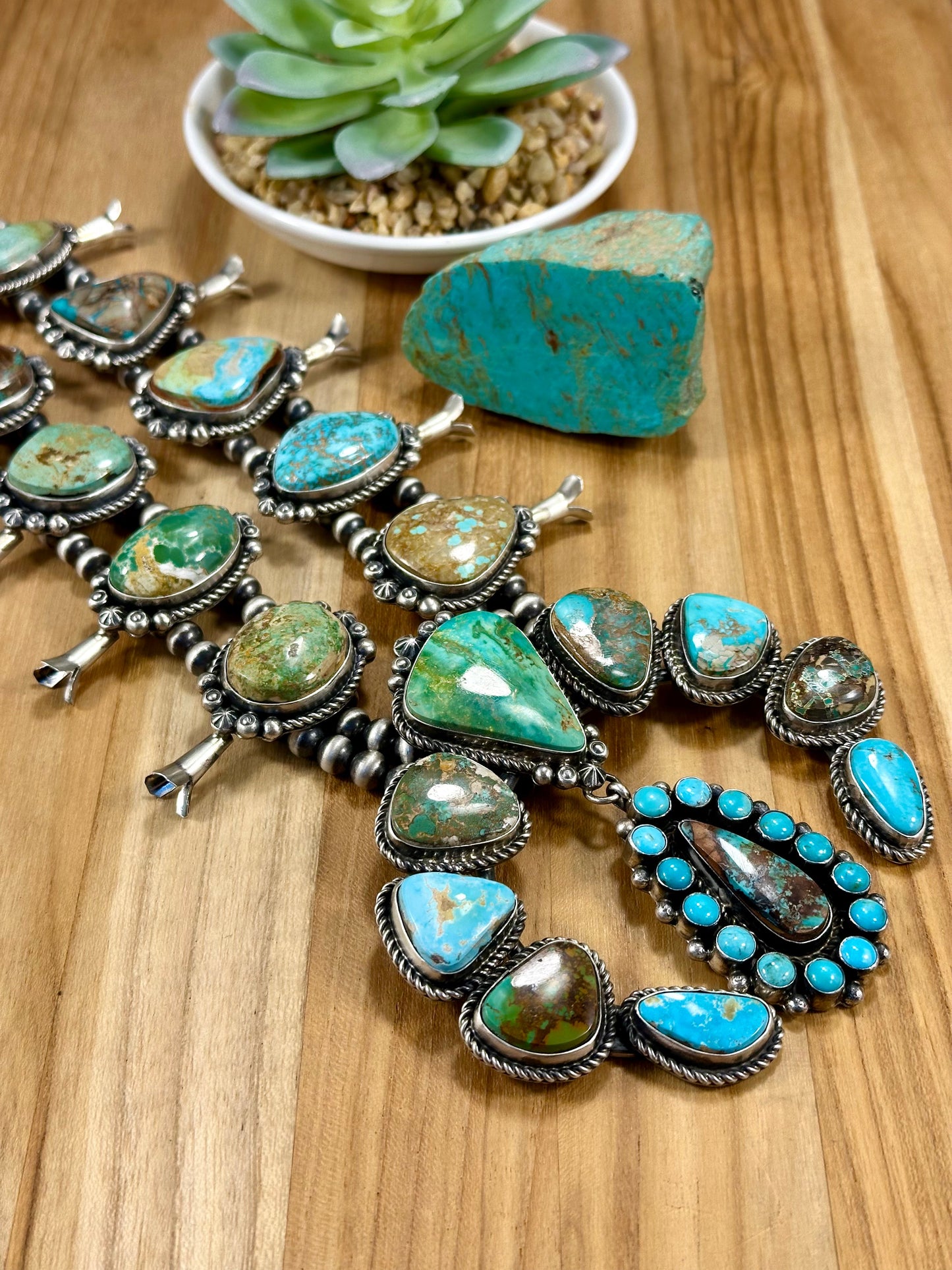 Royston Squash Blossom Sterling Silver Pearl Necklace