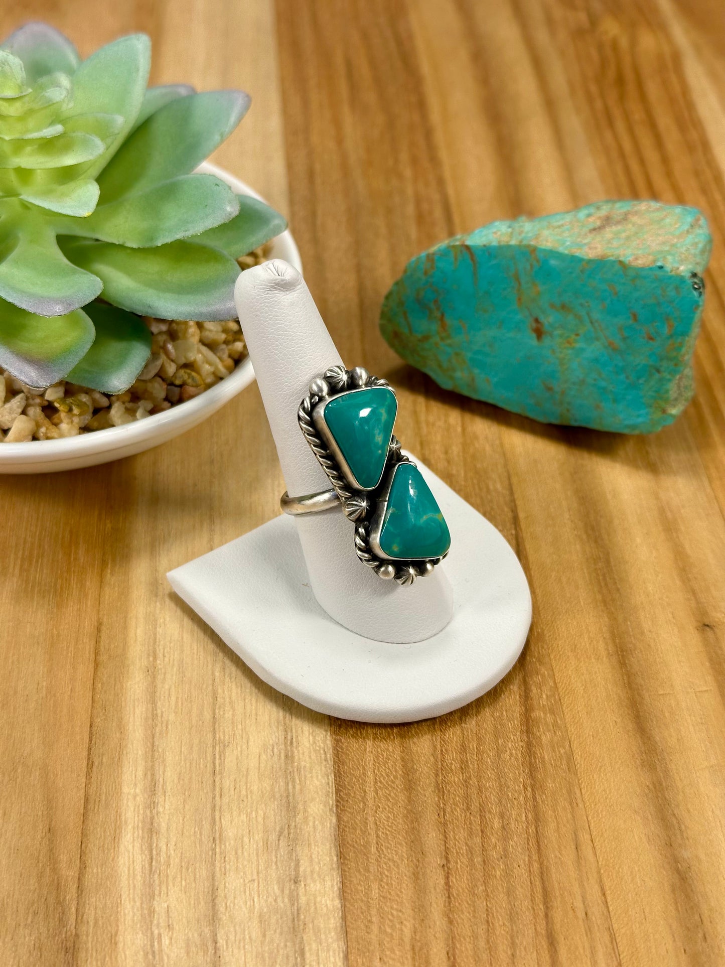 Kingman Turquoise 2 Stone Sterling Silver Ring