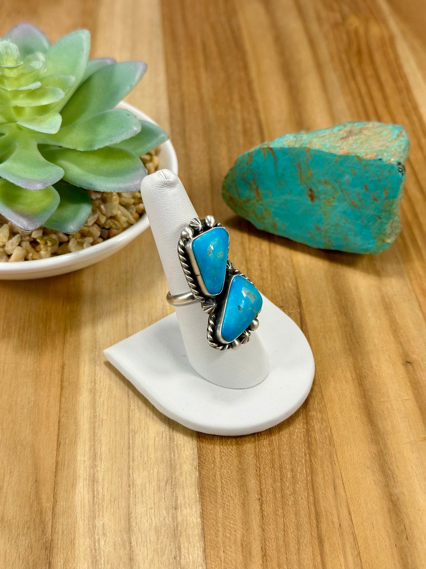 Kingman Turquoise 2 Stone Sterling Silver Ring