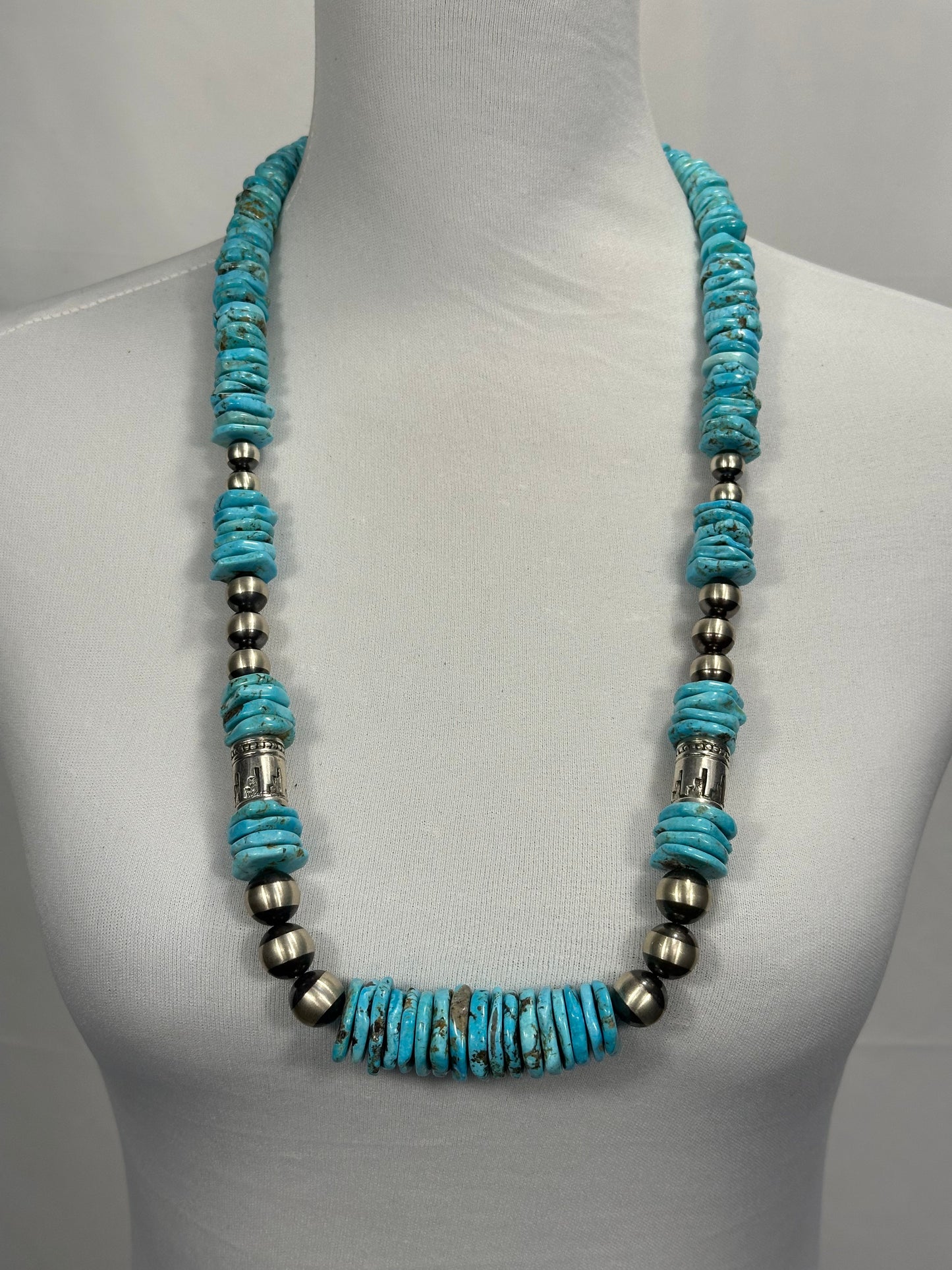 Kingman Turquoise Disc & Sterling Pearl Necklace