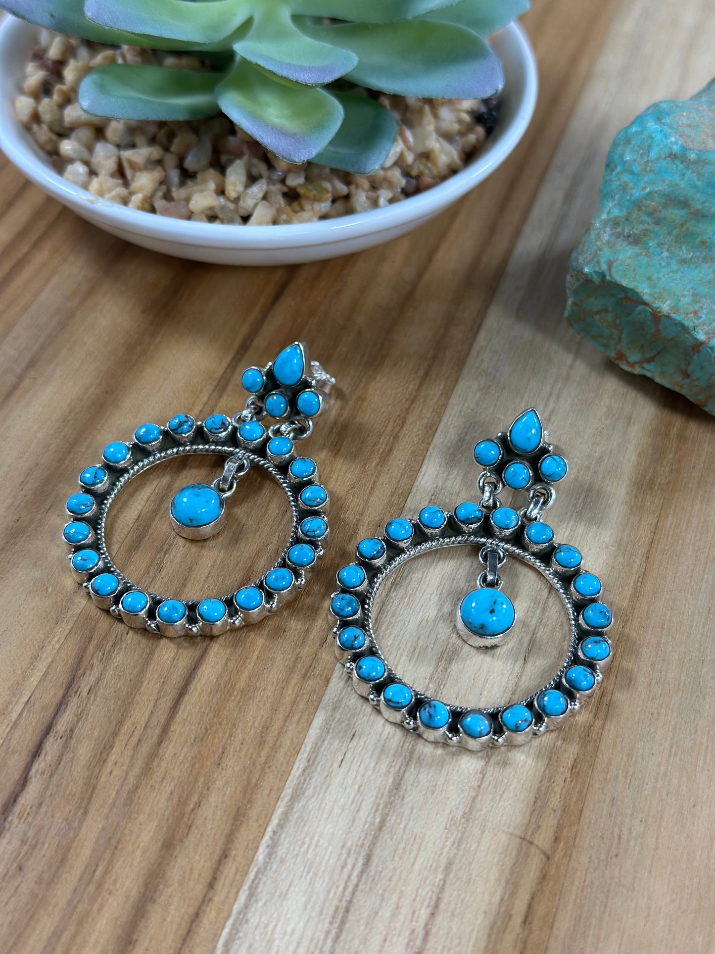 Kingman Turquoise Cluster Dangle Earrings