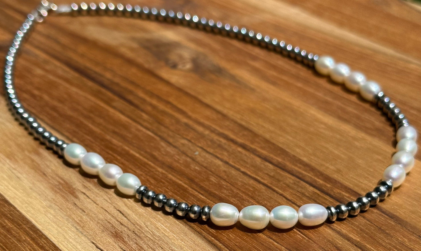 18 inch Navajo Style Bead and Freshwater Peal Necklace