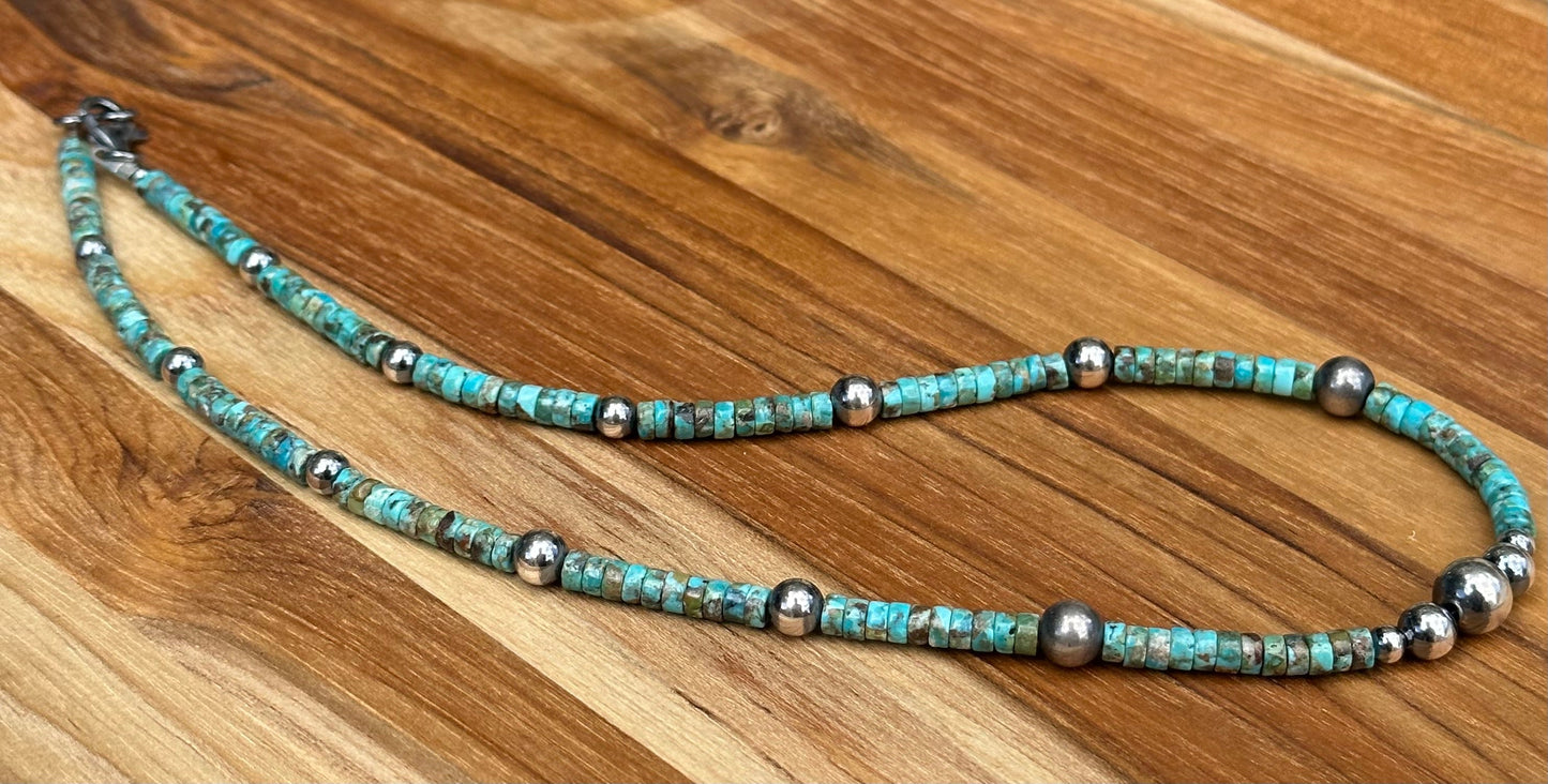16 inch Turquoise and Navajo Style Beads Necklace