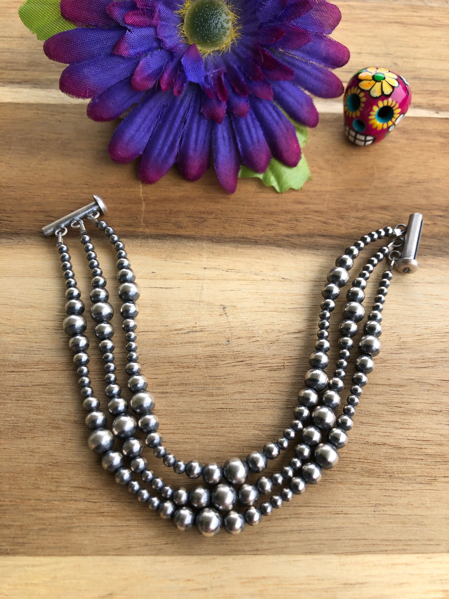 3 Strand Variated "Navajo Style" Sterling Pearl Bracelet