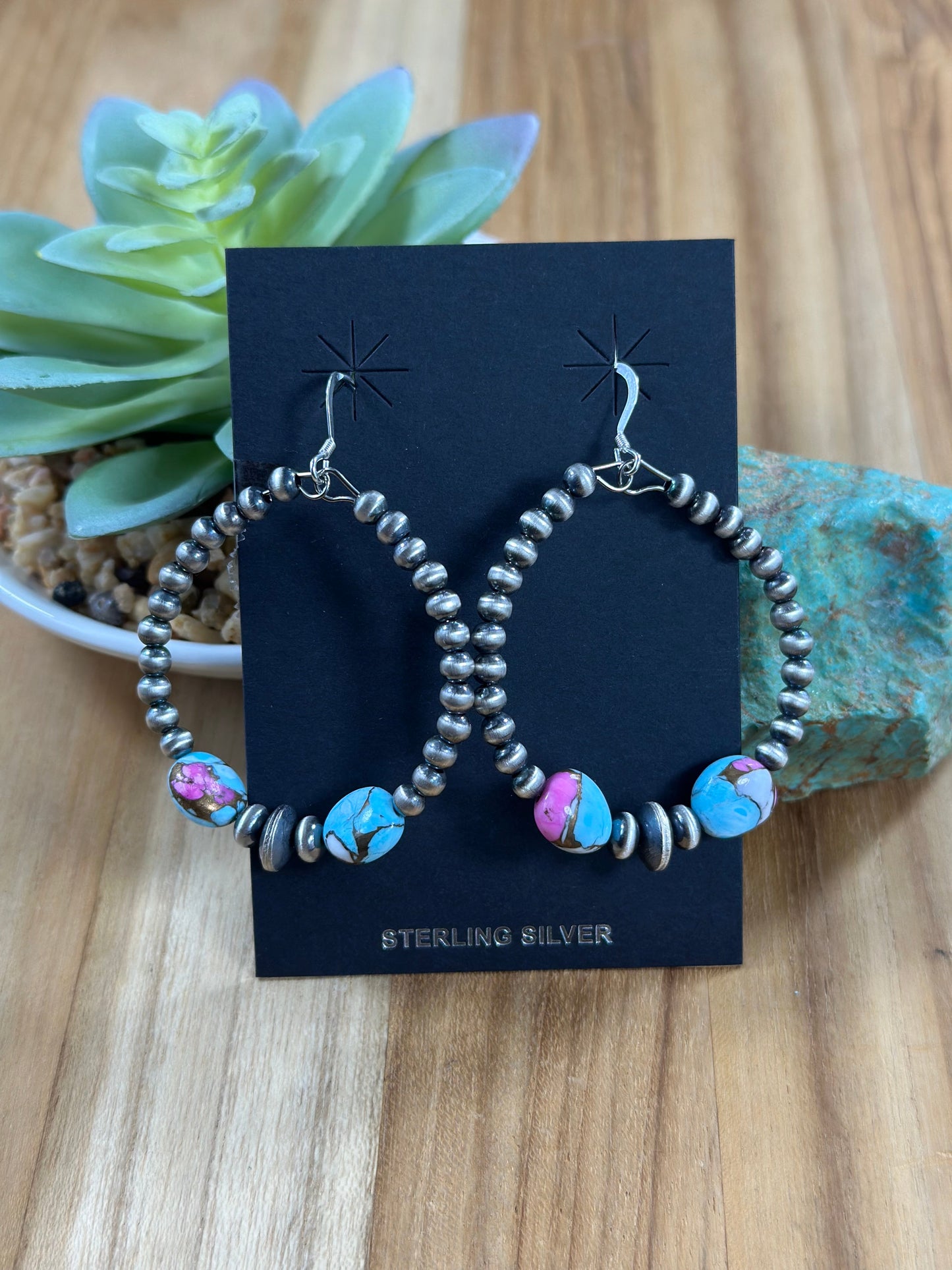 Cotton Candy and silver "Navajo Style" dangle Pearl Earrings