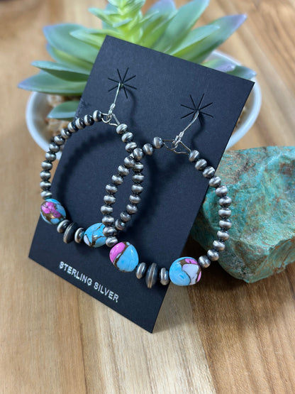 Cotton Candy and silver "Navajo Style" dangle Pearl Earrings