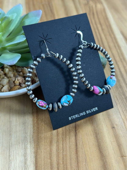 Cotton Candy and silver "Navajo Style" dangle Pearl Earrings