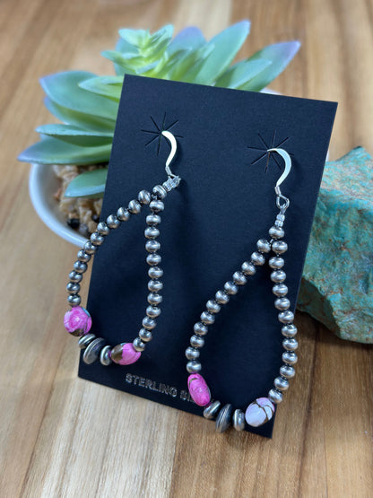 Cotton Candy and silver "Navajo Style" dangle Pearl Earrings