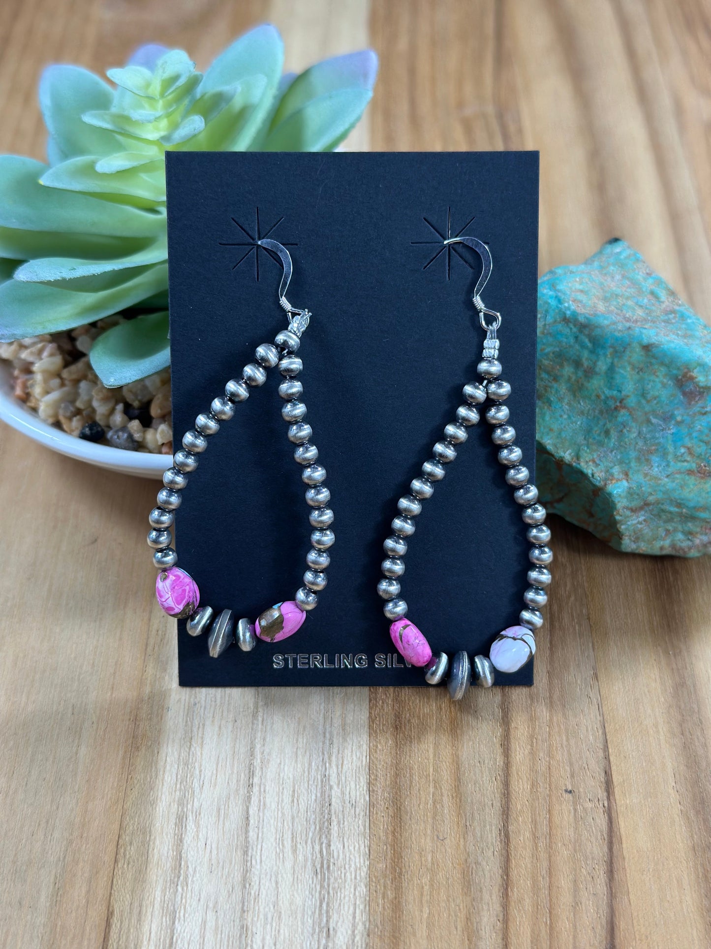 Cotton Candy and silver "Navajo Style" dangle Pearl Earrings