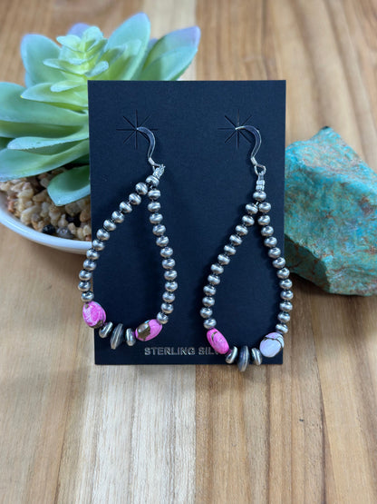 Cotton Candy and silver "Navajo Style" dangle Pearl Earrings