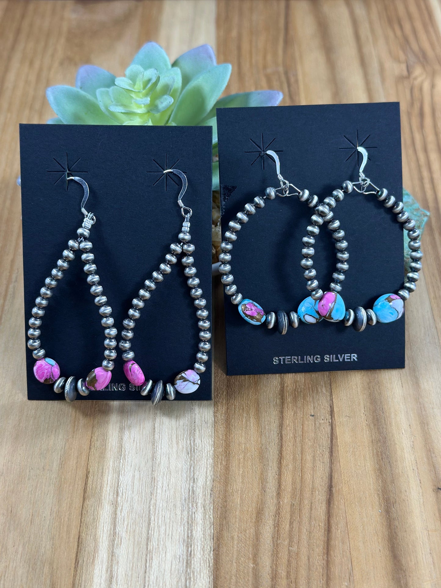 Cotton Candy and silver "Navajo Style" dangle Pearl Earrings