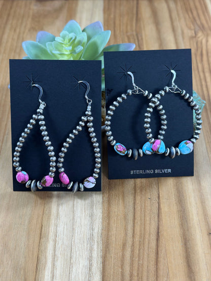 Cotton Candy and silver "Navajo Style" dangle Pearl Earrings