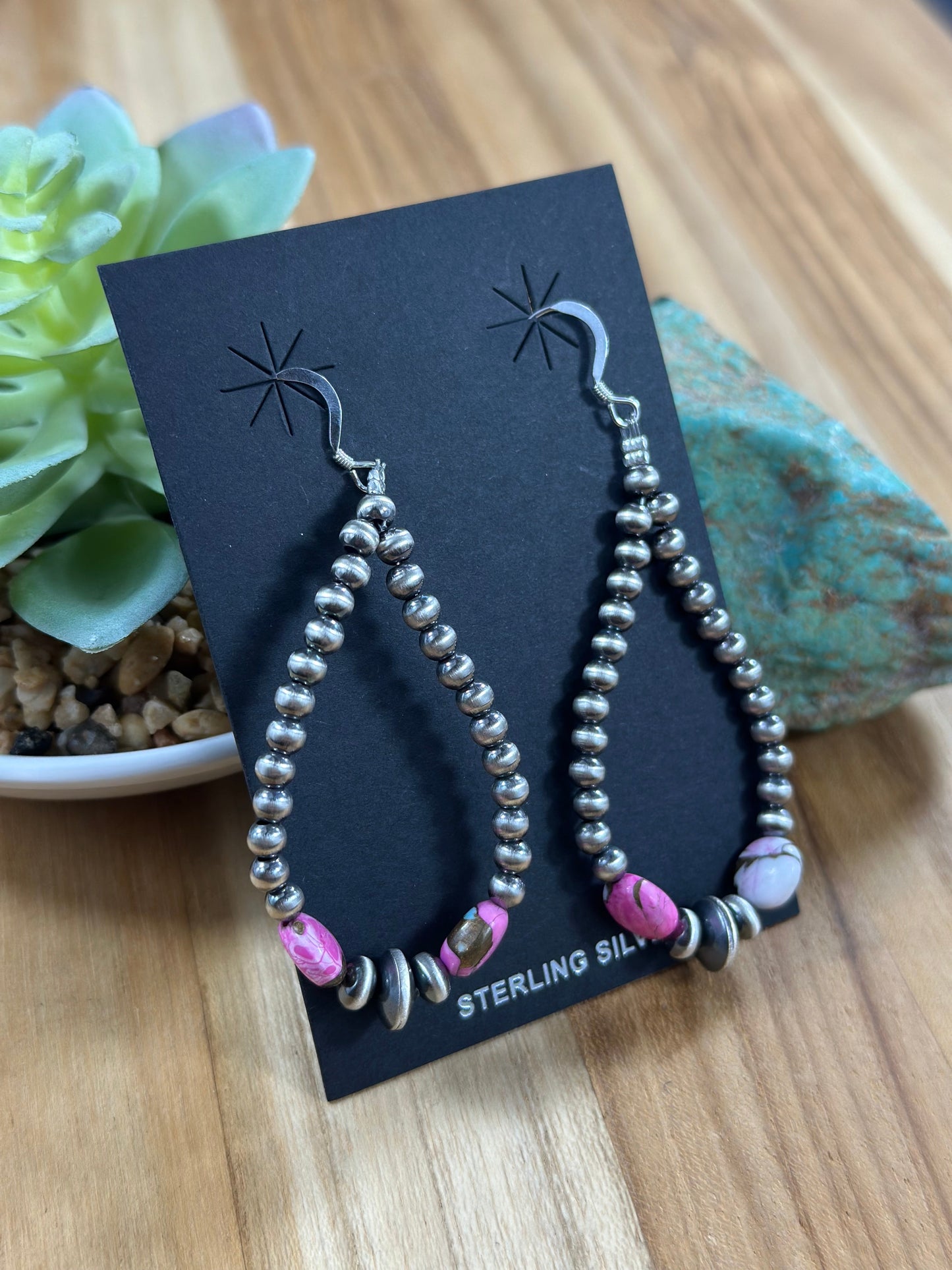 Cotton Candy and silver "Navajo Style" dangle Pearl Earrings