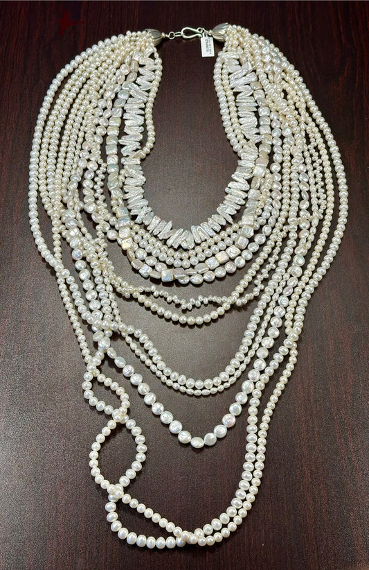 Freshwater Pearl 12 Strand Layered Necklace