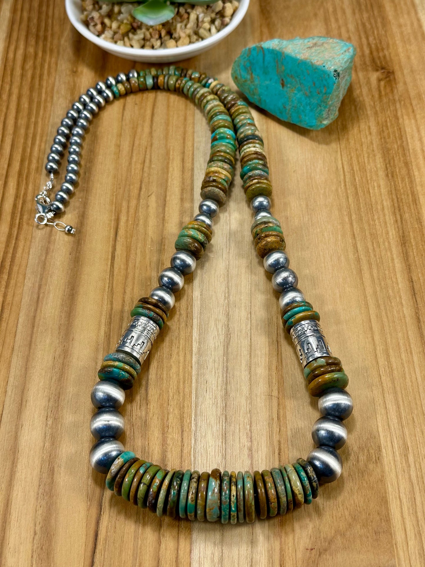 Kingman Multi Color Disc & Sterling Pearl Necklace