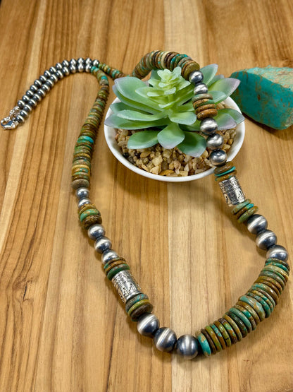 Kingman Multi Color Disc & Sterling Pearl Necklace