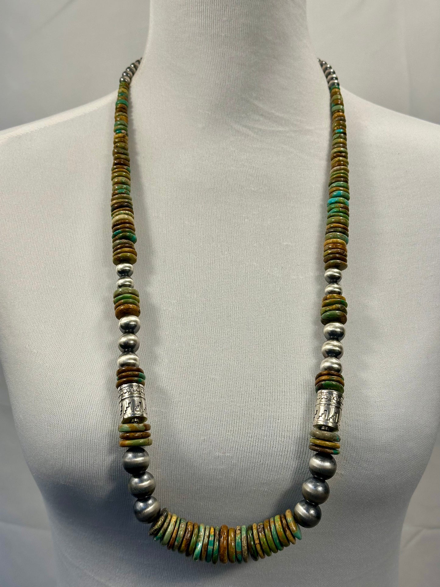Kingman Multi Color Disc & Sterling Pearl Necklace
