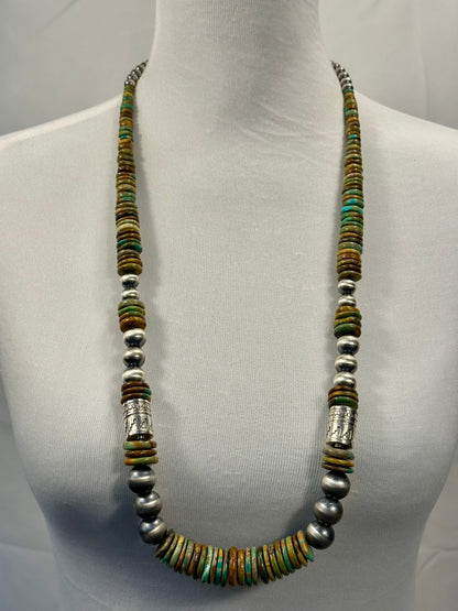 Kingman Multi Color Disc & Sterling Pearl Necklace
