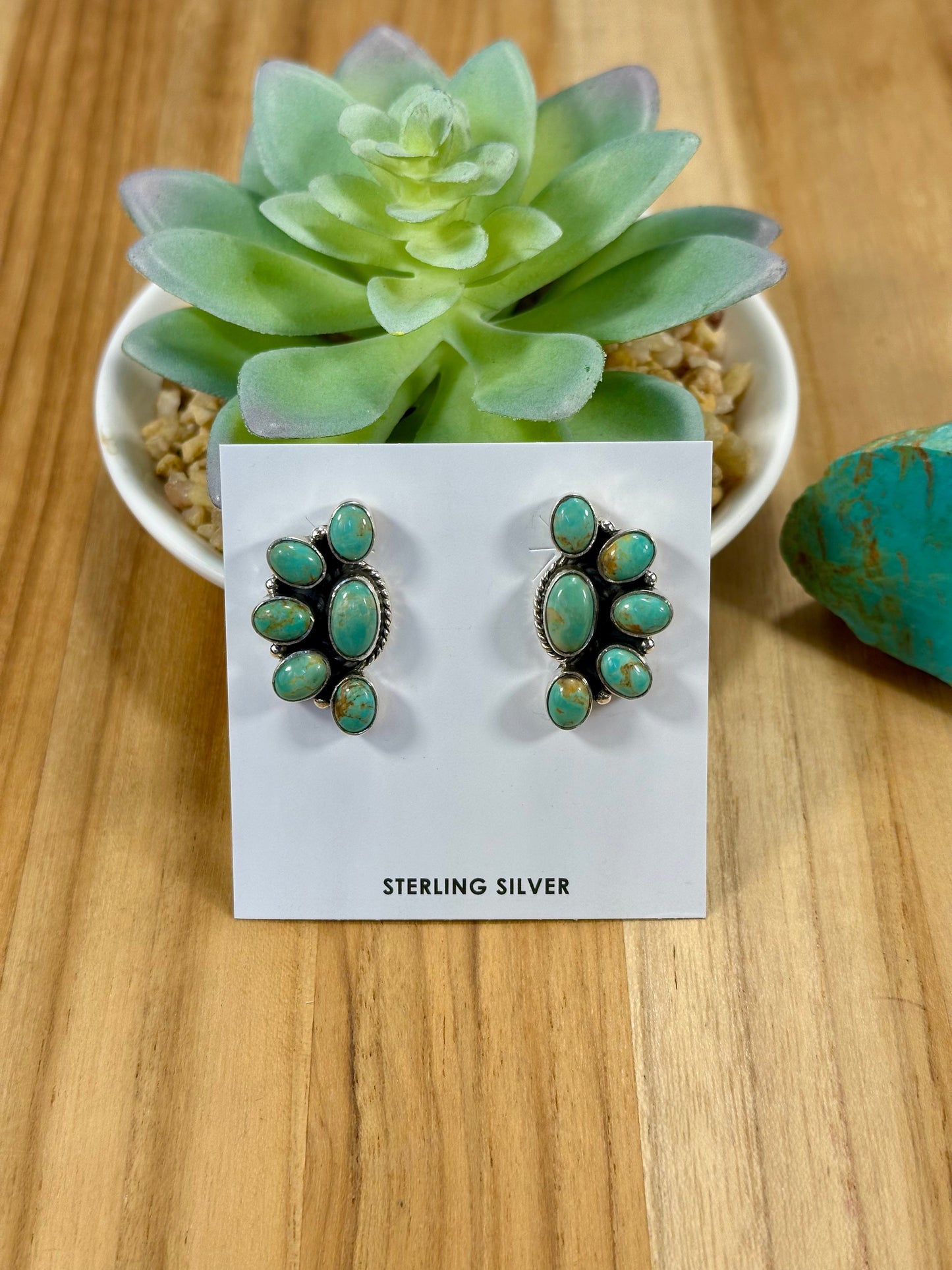 Kingman Turquoise Half Cluster Studs