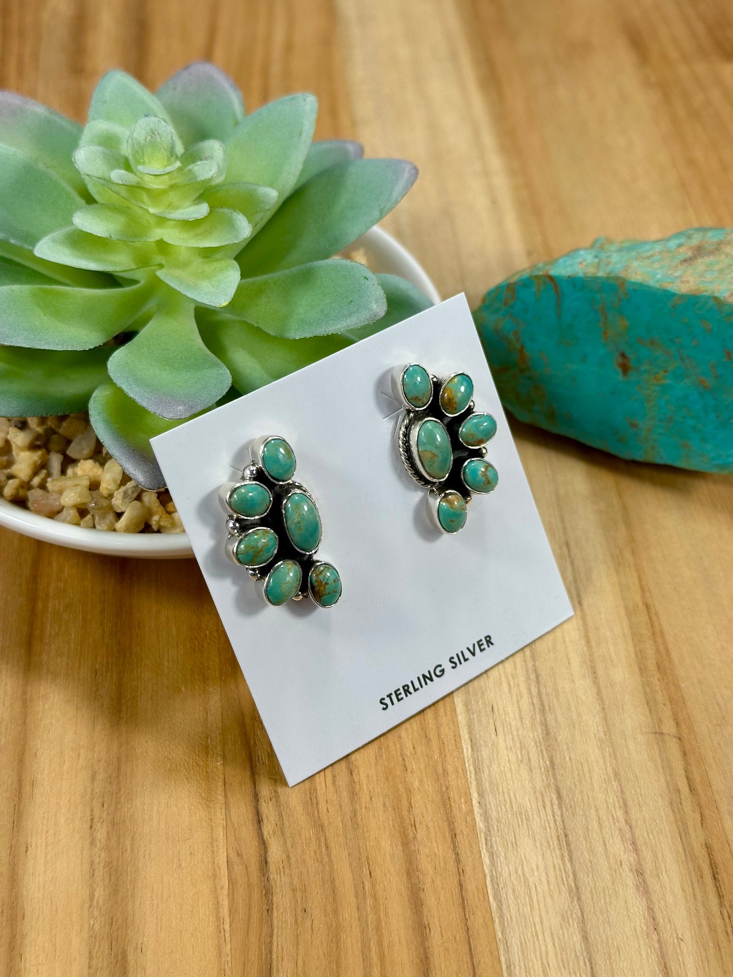 Kingman Turquoise Half Cluster Studs
