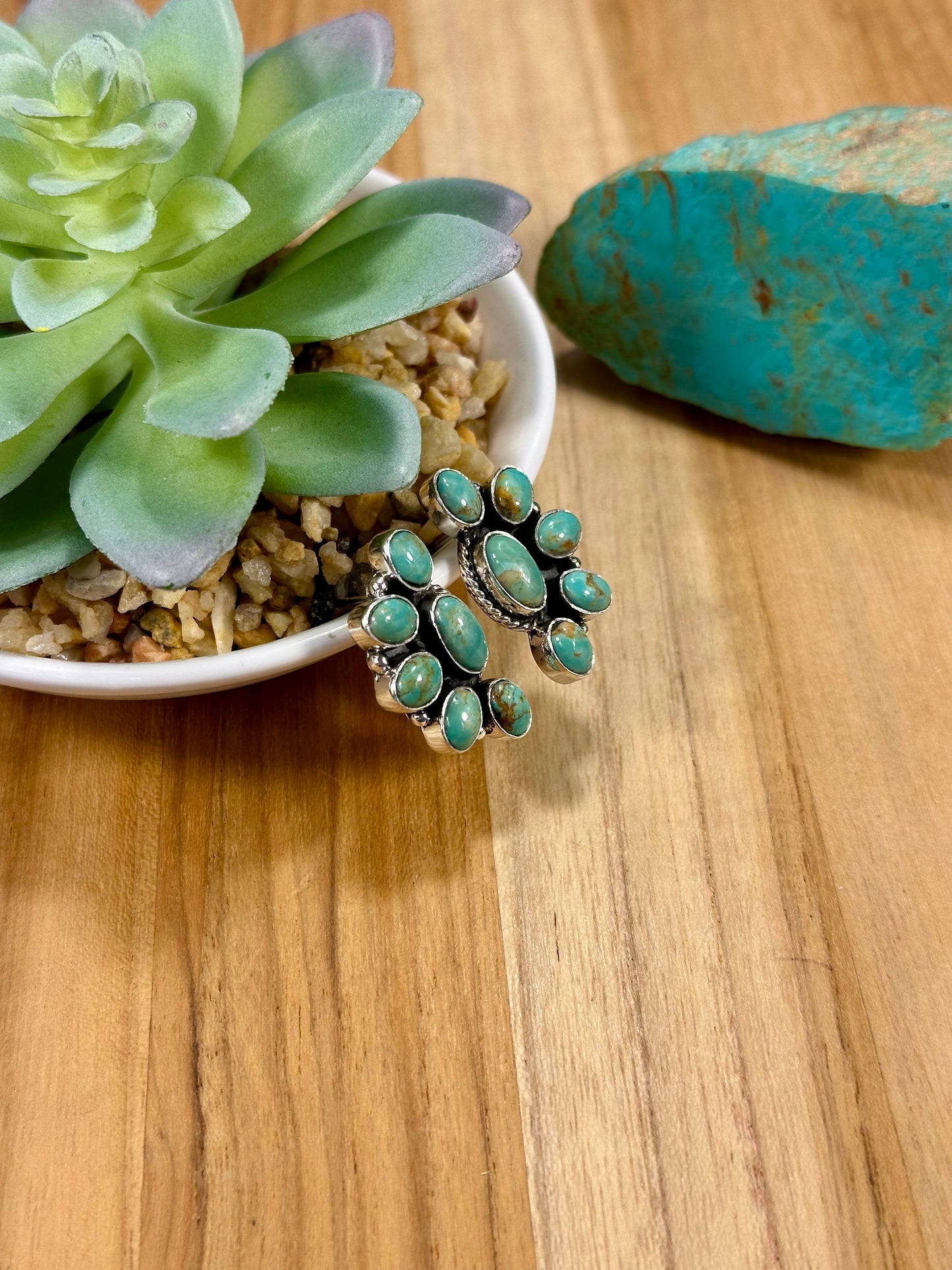 Kingman Turquoise Half Cluster Studs