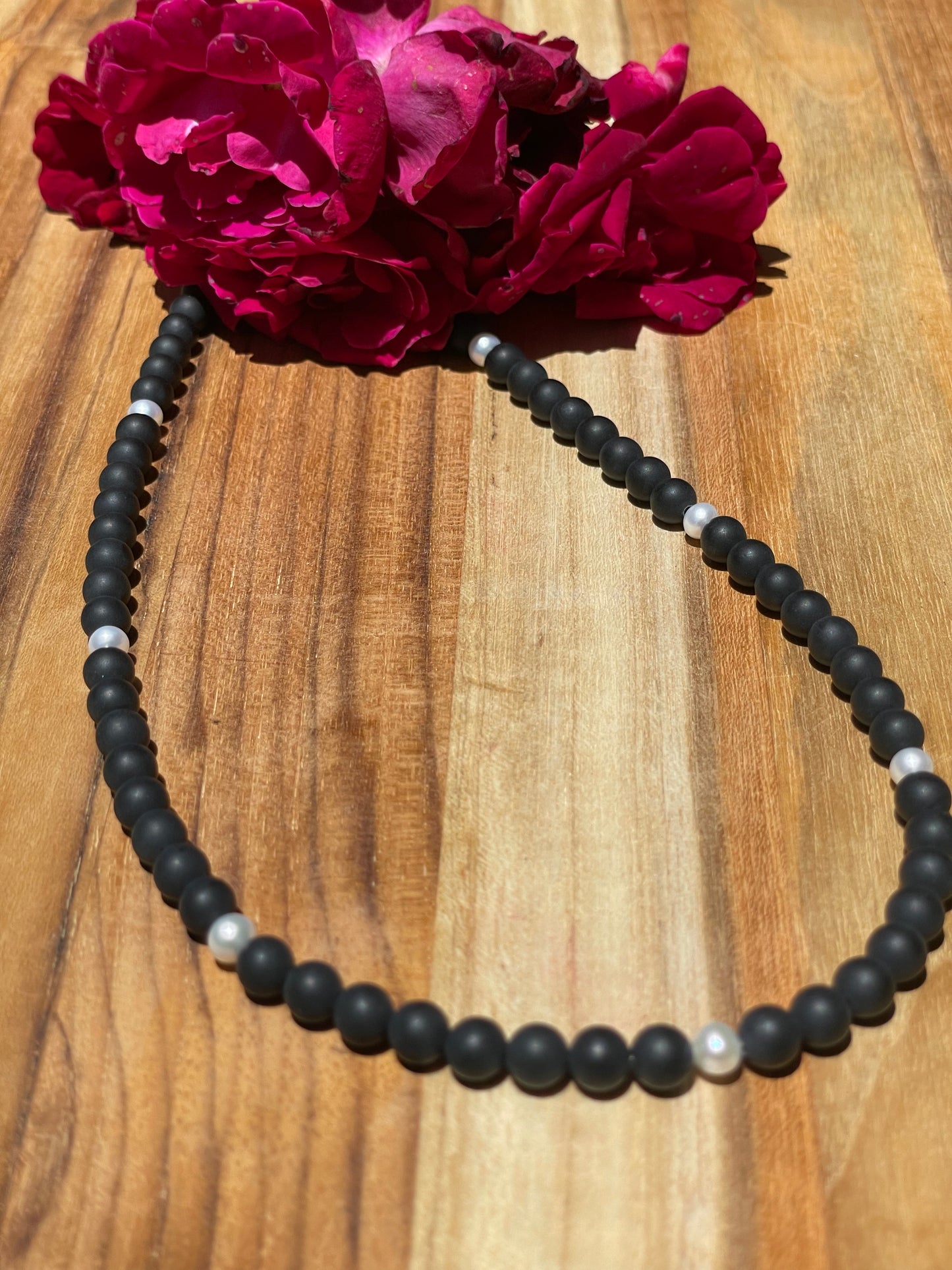 20" Matte Onyx and Freshwater Pearl Necklace