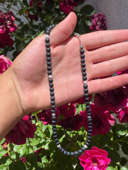 18" Matte Onyx and Freshwater Pearl Necklace