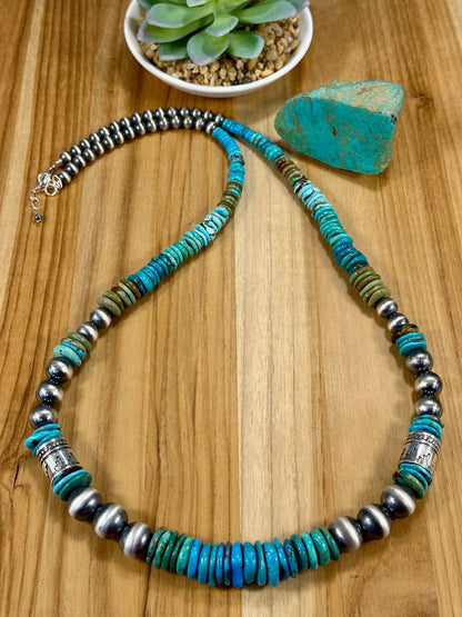 Kingman Turquoise Disc & Sterling Pearl Necklace