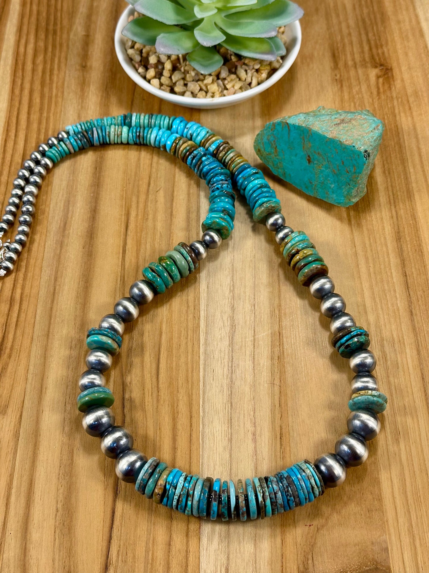 Kingman Turquoise Disc & Sterling Pearl Necklace