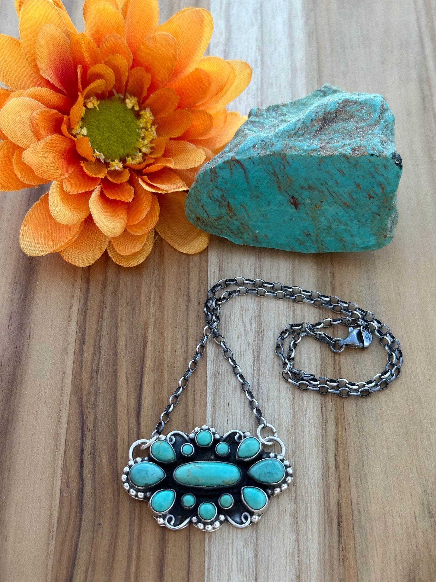 Turquoise Cluster Pendant Necklace