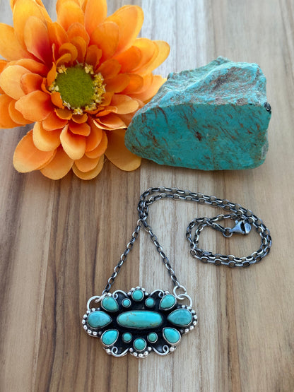 Turquoise Cluster Pendant Necklace
