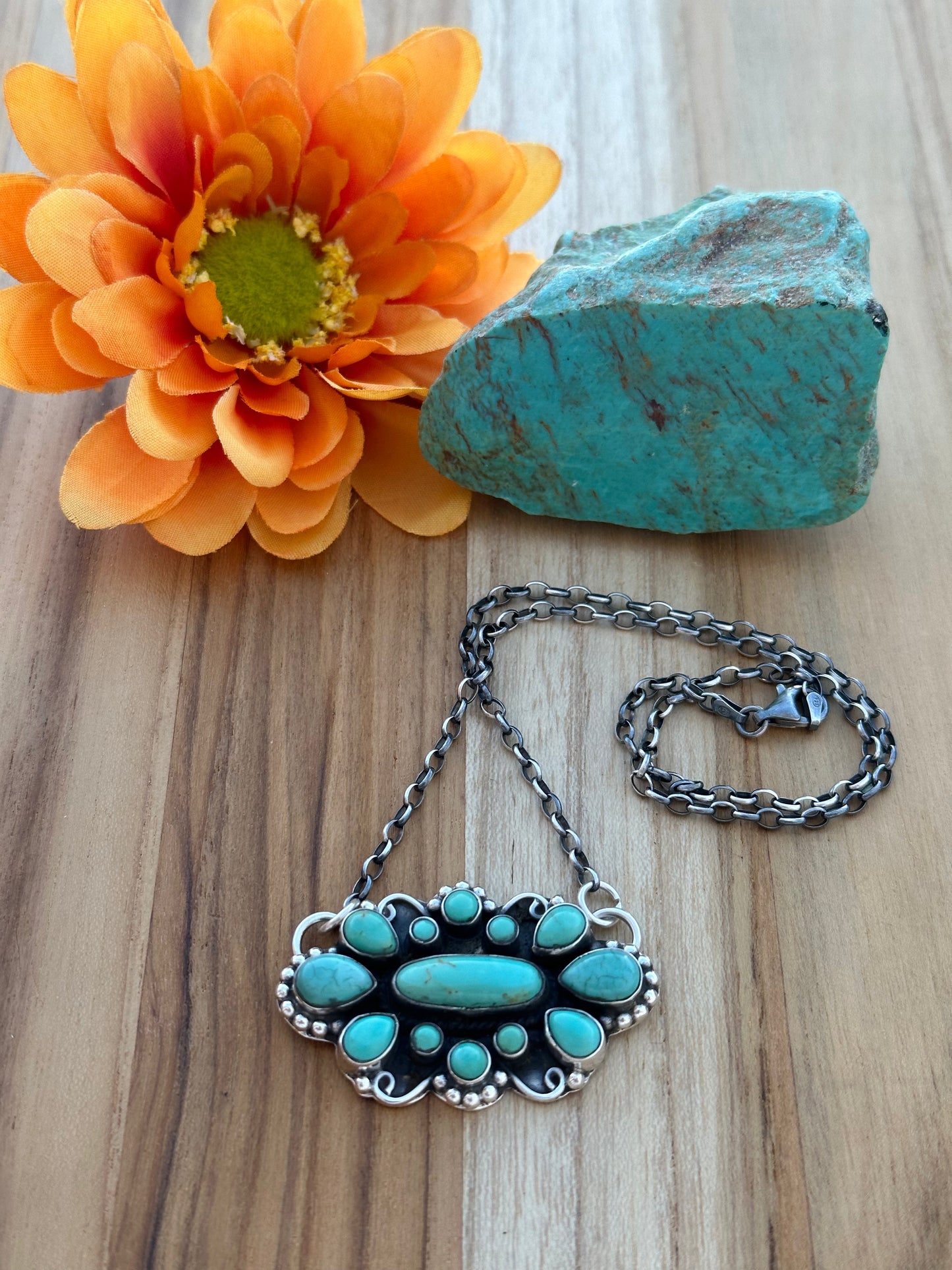 Turquoise Cluster Pendant Necklace