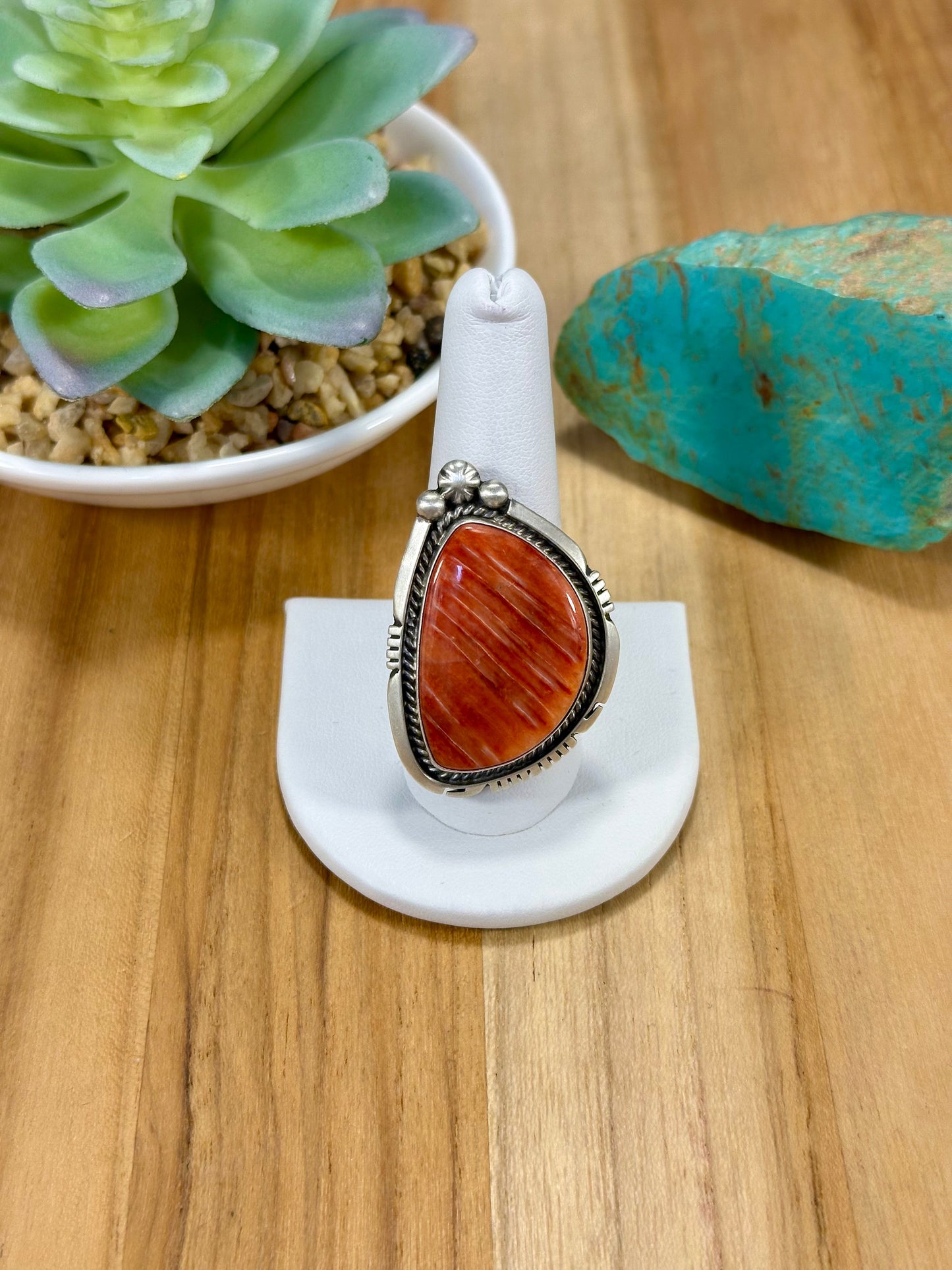 Red Spiny Single Stone Sterling Silver Ring