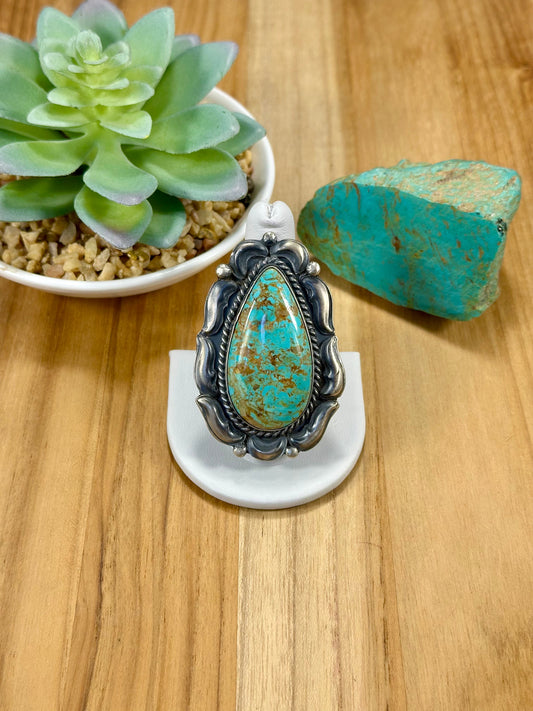 Kingman Turquoise Teardrop Sterling Silver Ring