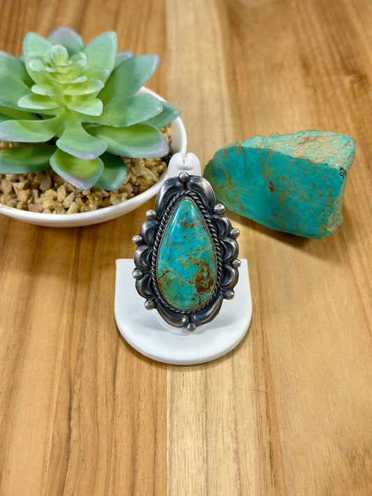 Kingman Turquoise Teardrop Sterling Silver Ring