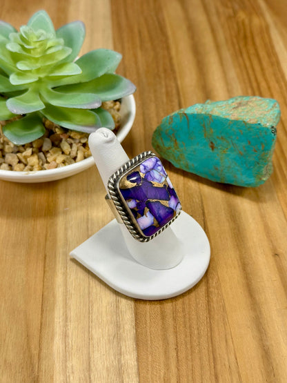 Purple Dahlia Square Sterling Silver Ring