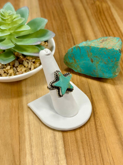 Kingman Turquoise Star Sterling Silver Ring