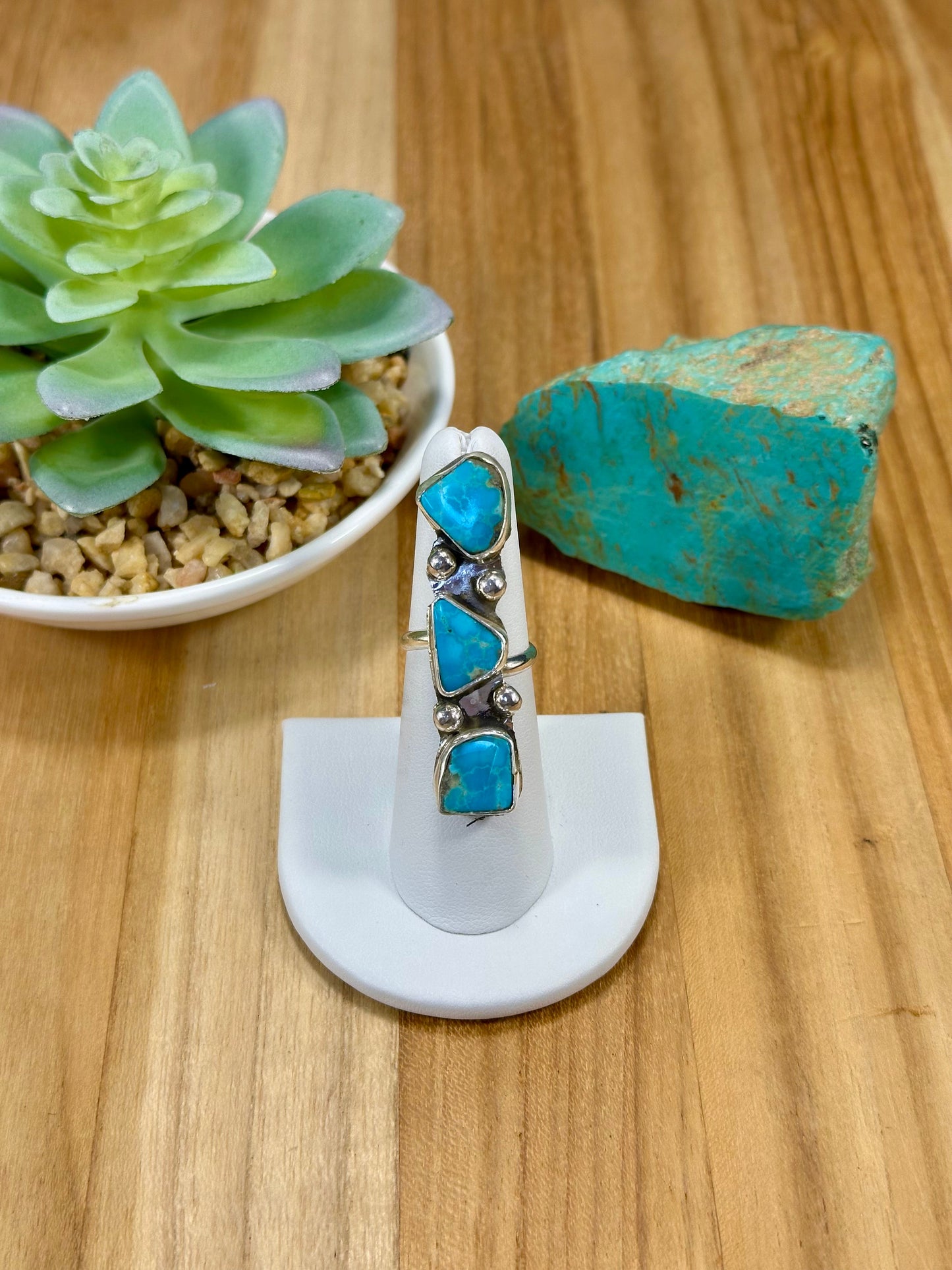 Kingman Turquoise 3 Stone Sterling Silver Ring