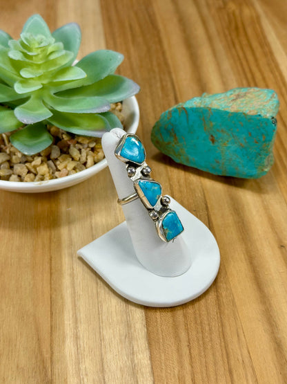 Kingman Turquoise 3 Stone Sterling Silver Ring