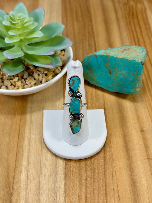 Kingman Turquoise 3 Stone Sterling Silver Ring