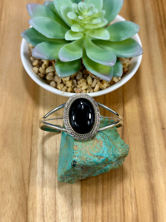 Black Onyx Oval Sterling Silver Cuff Bracelet