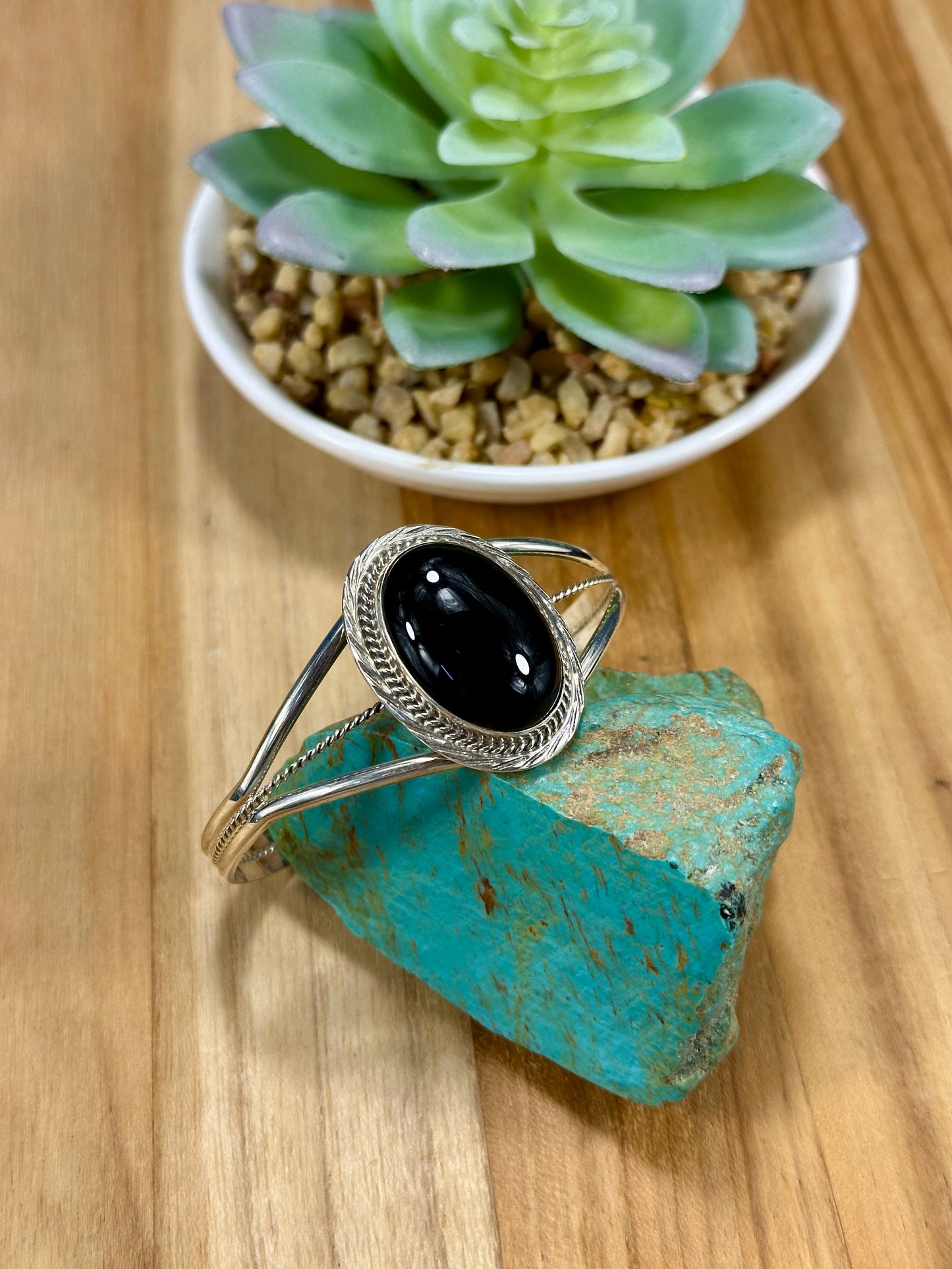 Black Onyx Oval Sterling Silver Cuff Bracelet