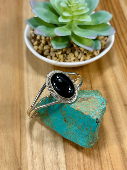 Black Onyx Oval Sterling Silver Cuff Bracelet