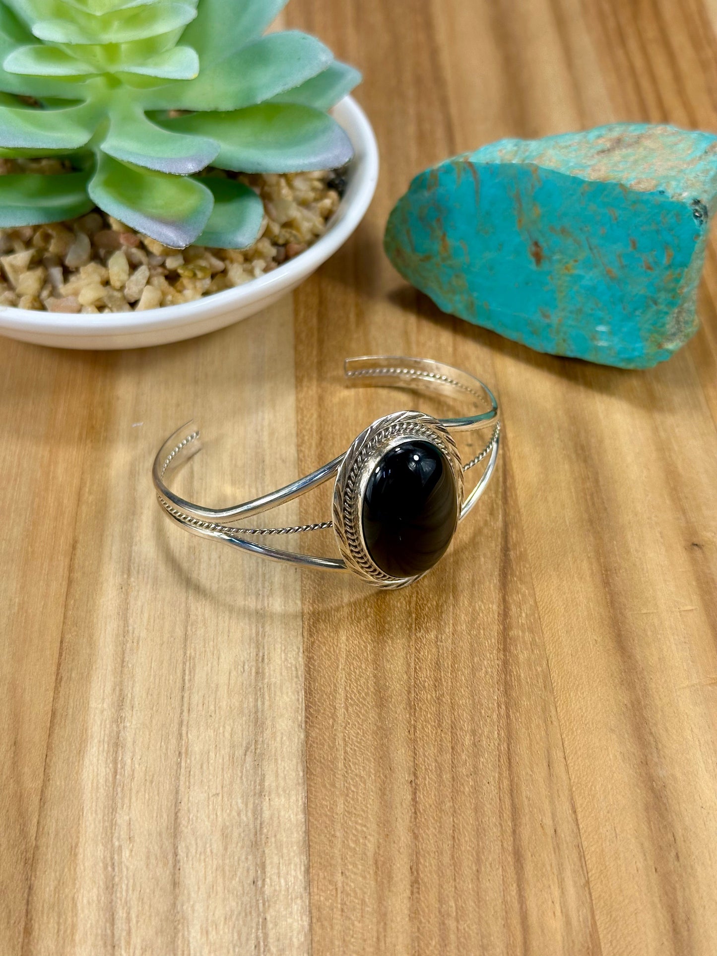 Black Onyx Oval Sterling Silver Cuff Bracelet